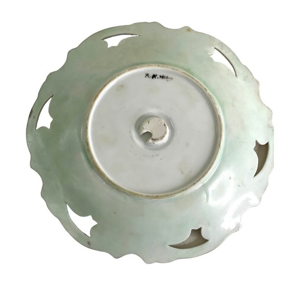 Poppy Bowl Dish Lattice Cut Out Ceramic Plate Vintage Hand Painted Signed 7.5 - Picture 4 of 5